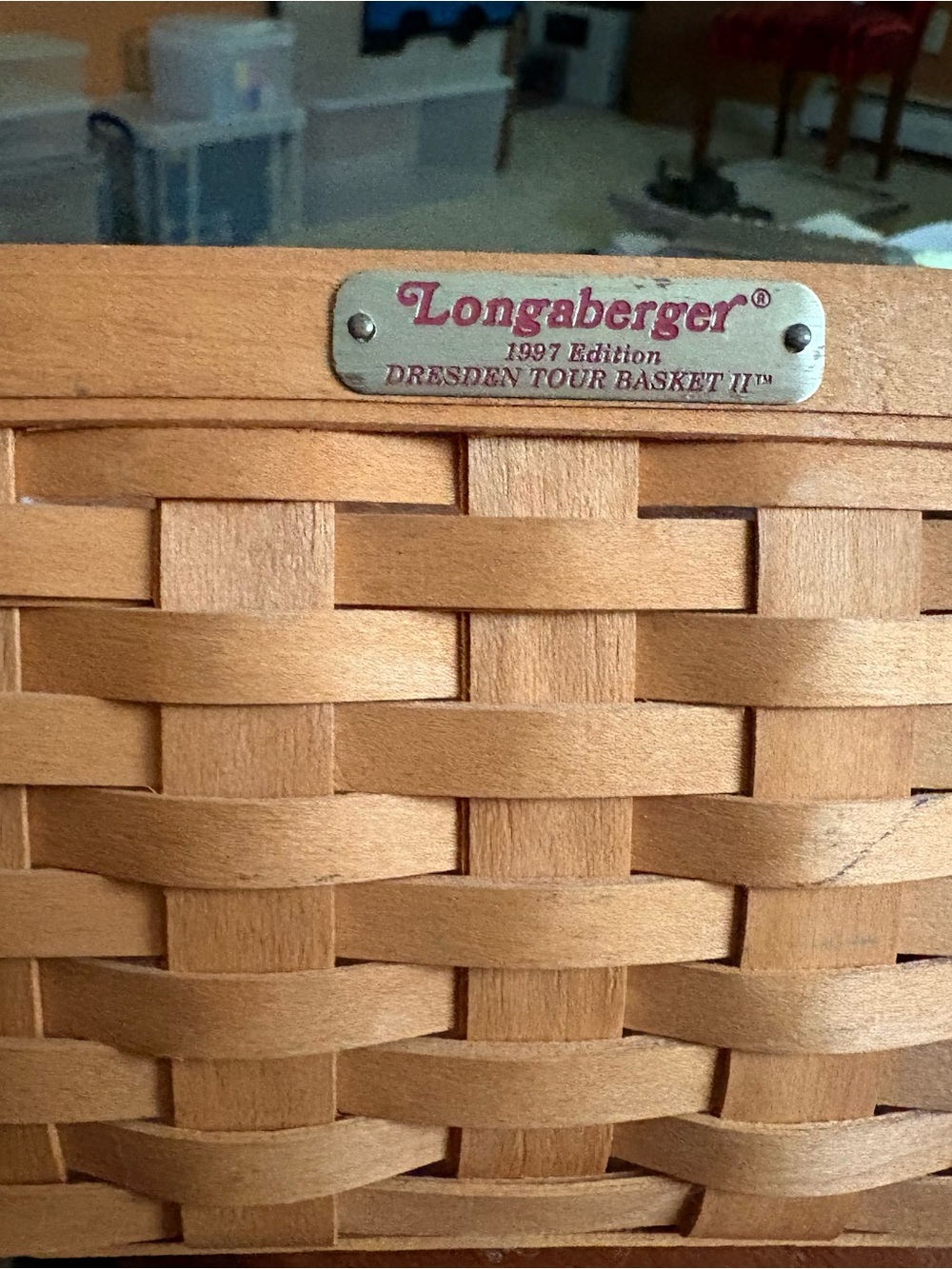 Longaberger Natural Tan Woven Accent Basket with Branded Plaque